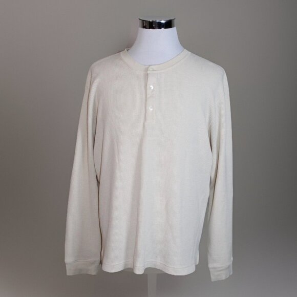 Theory Men's Mattis Studio Waffle knit L/S T shirt 3-button Crew Ivory Cream 2XL - Picture 6 of 6